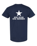 cheer army navy short sleeve tee w/ ca logo on front & one team one mission on back.