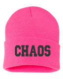 chaos embroidered cuffed beanie hat