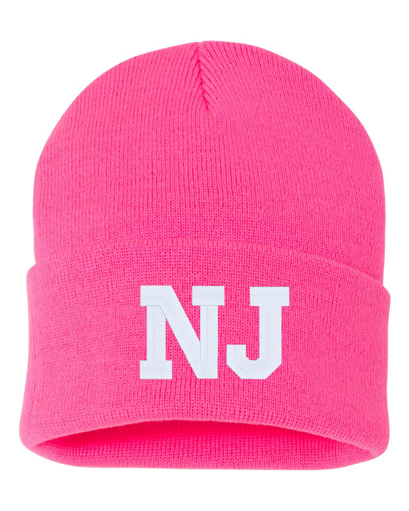 nj state abbreviation embroidered cuffed beanie hat