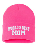 world's best mom embroidered cuffed beanie hat