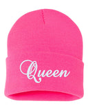 queen embroidered cuffed beanie hat