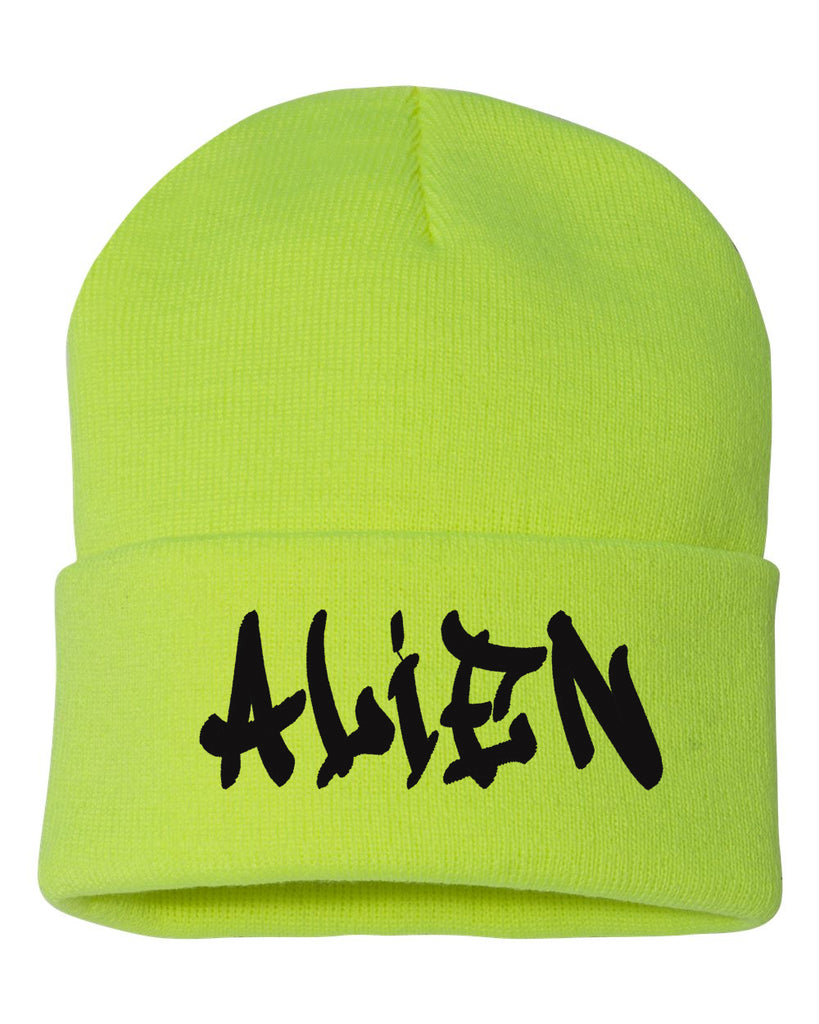 alien embroidered cuffed beanie hat