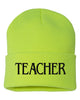 teacher embroidered cuffed beanie hat