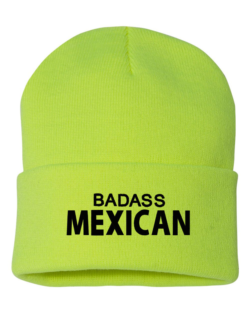 badass mexican embroidered cuffed beanie hat