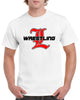 lakeland wrestling white heavy blend shirt w/ lakeland wrestling old english 