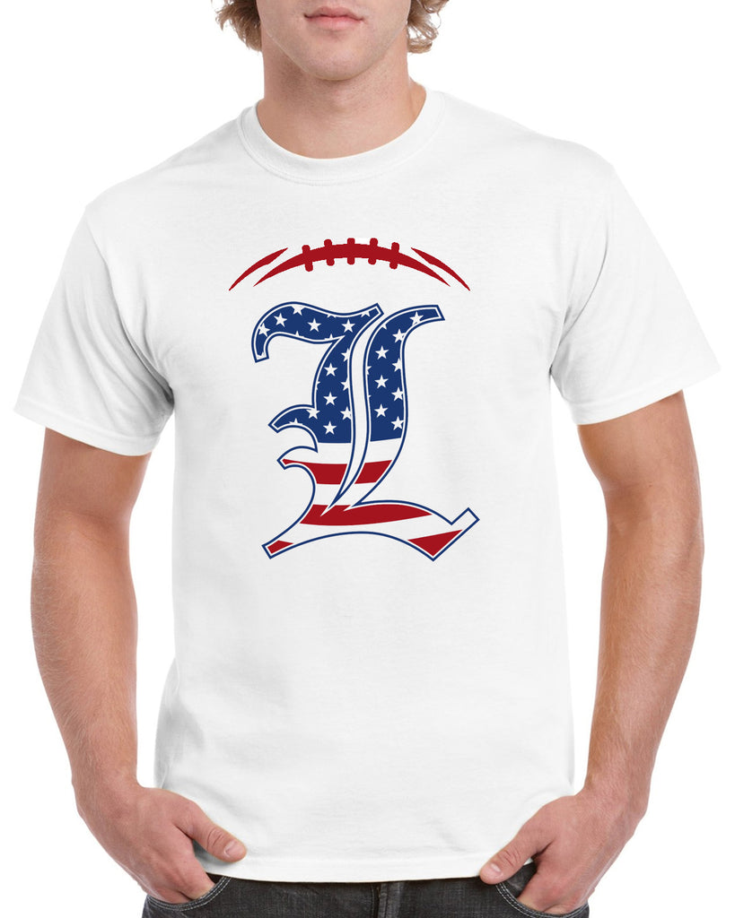 lakeland lancers football patrioic lancer "l" graphic design shirt
