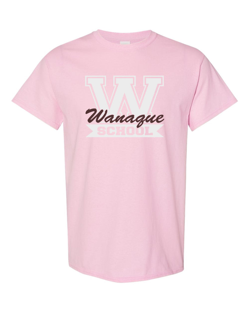 WANAQUE School Heavy Cotton PINK Short Sleeve Tee w/ WANAQUE School "W" Logo on Front.