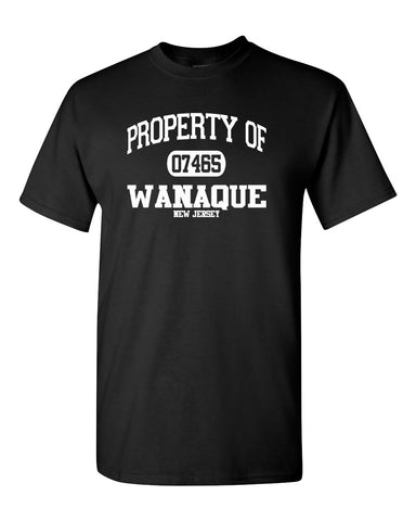 WANAQUE  Black Short Sleeve Tee w/ WANAQUE School "Old Style" Logo in Spangle on Front. STYLE #2
