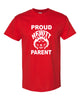 hewitt huskies red short sleeve tee w/ proud parent on front