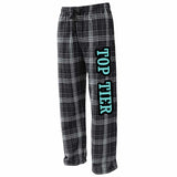 top tier dance ps flannel pants - black w/ 2 color top tier in 2 color glitter down leg.