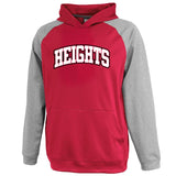 heights gray/red interceptor hoodie w/ heights arc design on front.