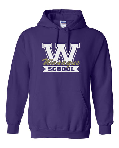 WANAQUE School Black Heavy Blend FULL-ZIP Hoodie w/ Small WANAQUE School "W" 2 color Logo on Front Left Chest.