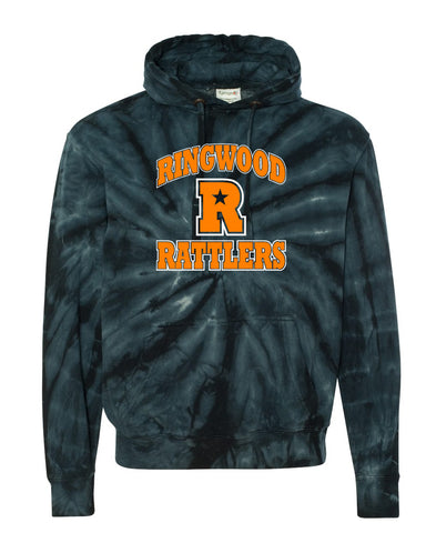 Ringwood Rattlers Black Women’s Mélange Fleece Striped-Sleeve Hooded Sweatshirt - 8674 w/ 2 Color RATTLERS Design on Front