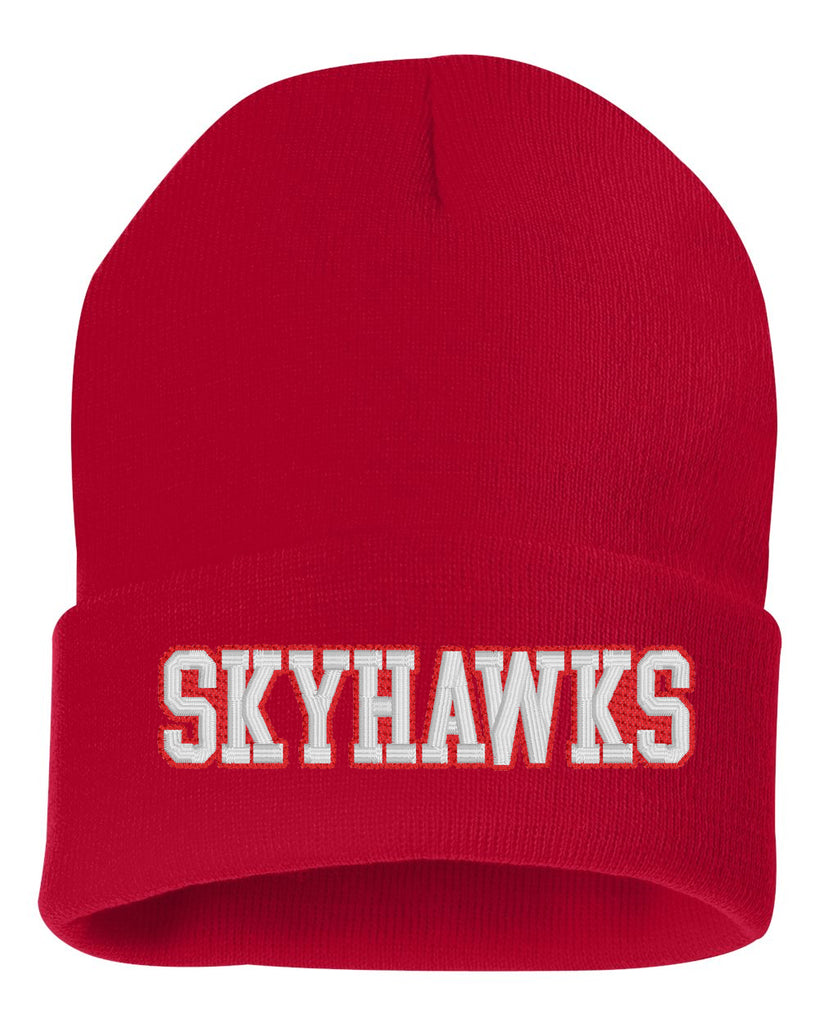 ringwood skyhawks sportsman - solid red 12" cuffed beanie - w/ skyhawks embroidered on front.