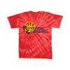 riverview gymnastics cyclone tie dye short sleeve tee w/ full color logo on front.