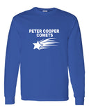 peter cooper comets royal long sleeve tee w/ logo design 1 on front