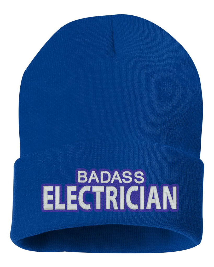 badass electrician embroidered cuffed beanie hat