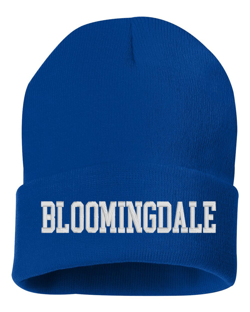bloomingdale pta sportsman - solid royal 12" cuffed beanie - w/ bloomingdale embroidered on front.
