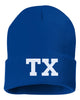 tx state abbreviation embroidered cuffed beanie hat