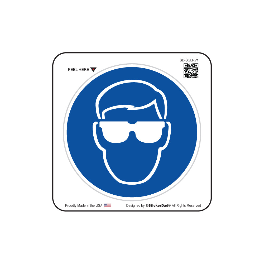 safety glasses required - circle - blue/white - full color printed label