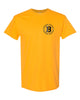 bloomingdale pta gold short sleeve tee w/ small left chest bloom b logo.
