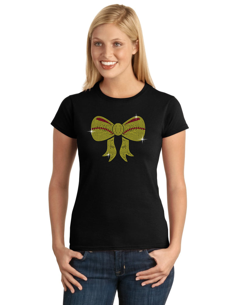 softball bow ribbon v1 spangle bling design shirt