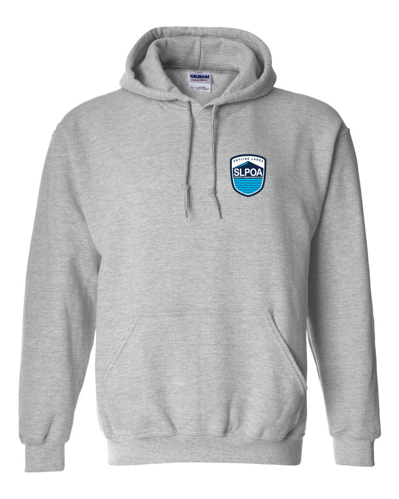 skyline lakes heavy blend hoodie w/ shield logo front & slpoa logo on back