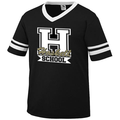 HASKELL School Heavy Cotton Black Short Sleeve Tee w/ Small Left Chest HASKELL School "Indian" Logo on Front.