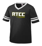 rtcc stripe jersey short sleeve tee w/ rtcc 2 color logo on front.