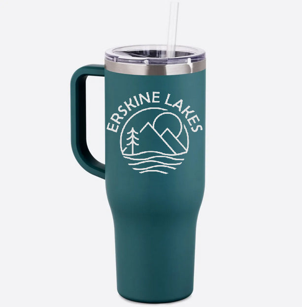 Erskine Lakes Charger 40 Oz Tumbler with Handle w/ Erskine Lakes Design on Front