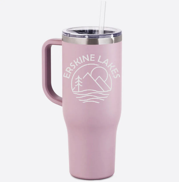 Erskine Lakes Charger 40 Oz Tumbler with Handle w/ Erskine Lakes Design on Front