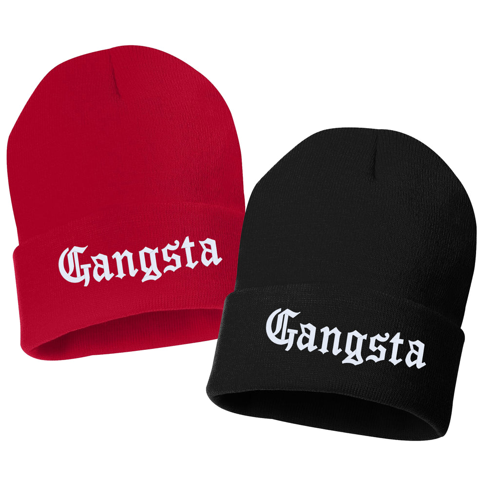 gangsta embroidered cuffed beanie hat