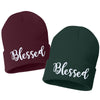 blessed script embroidered cuffed beanie hat