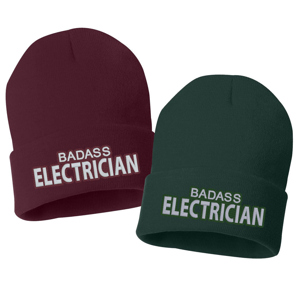 badass electrician embroidered cuffed beanie hat