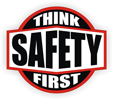 Think Safety First V2 Yellow/Black 2" Round Hard Hat-Helmet Full Color Printed Decal