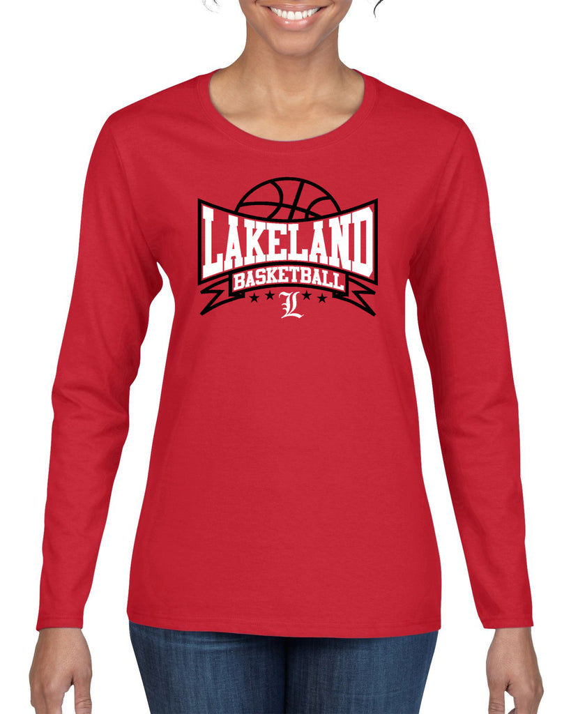 lakeland basketball red heavy blend shirt w/ lakeland basketball v3 logo on front.