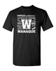 wanaque black heavy cotton shirt w/ wanaque doodle design on front.