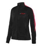tdc - black/red medalist jacket 2.0 w/ tdc top hat on back & tdc logo front left chest.