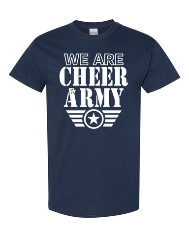 Cheer Army Navy AS Ladies Hooded Lowkey Pullover w/ Cheer Army Stencil Logo on Front.