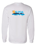 skyline lakes long sleeve tee w/ shield logo front & slpoa logo on back