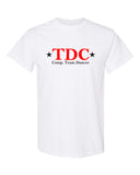 tdc - white short sleeve tee w/ tdc comp dancer logo on front.