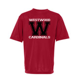 westwood cardinals red short sleeve performace tee w/ cardinals 