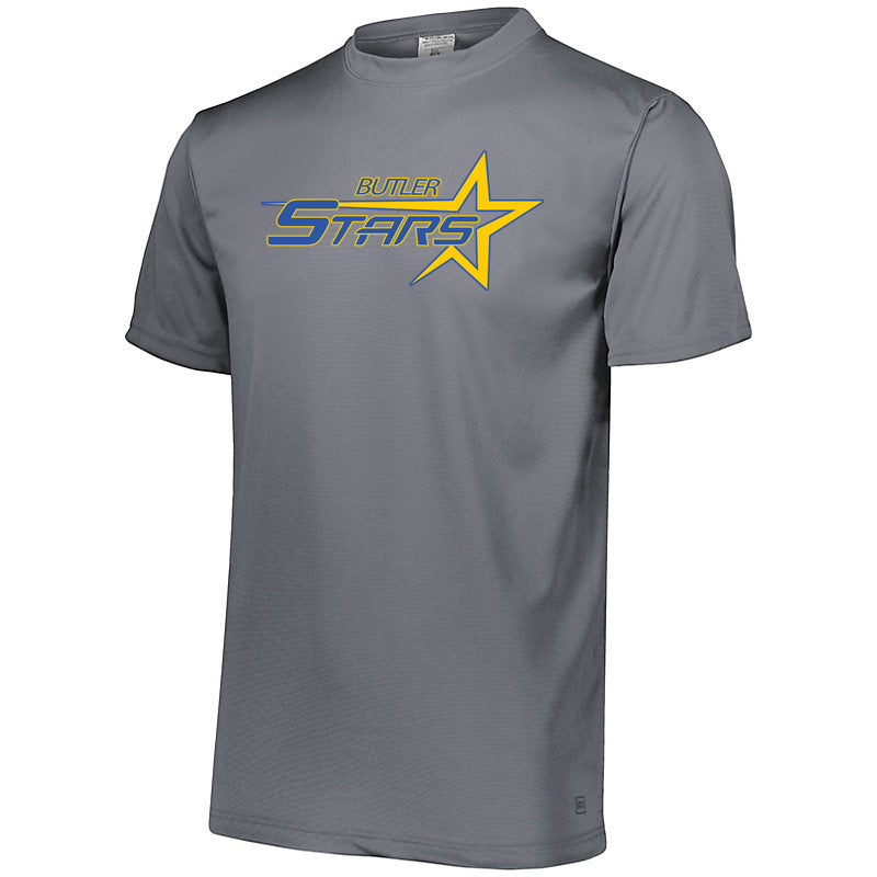 butler stars gray attain wicking set-in sleeve tee w/ large front 2 color design