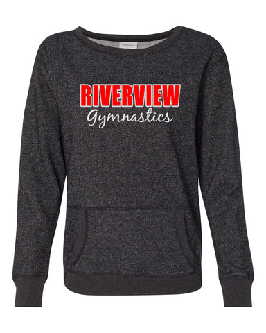 Riverview Gymnastics Heavy Cotton Women's V-Neck T-Shirt w/ 2 Color SPANGLE Design on Front.