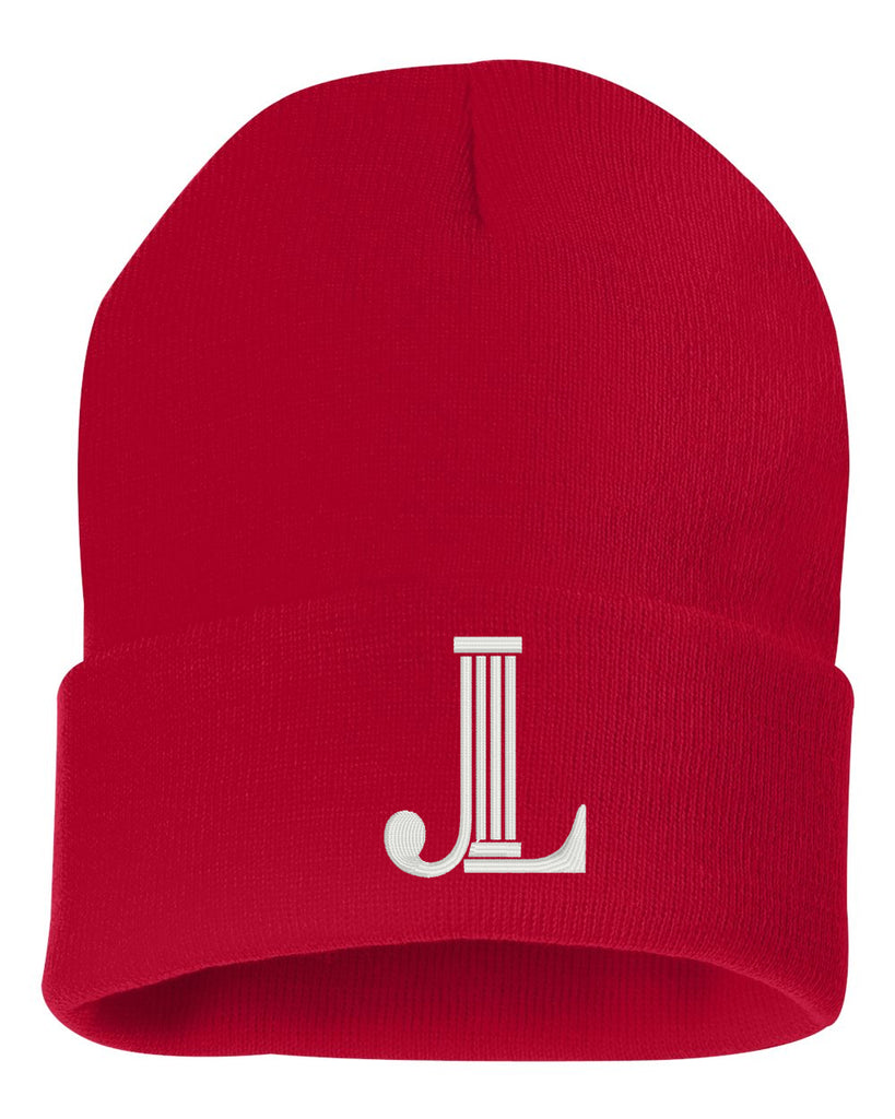 jlbc sportsman - solid red12" cuffed beanie - w/ logo embroidered on front.