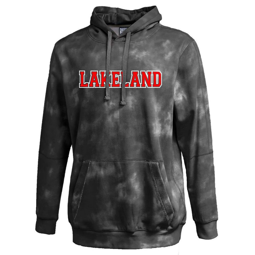 lakeland lancers ps cyclone tie-dye hoodie w/ gray & red design