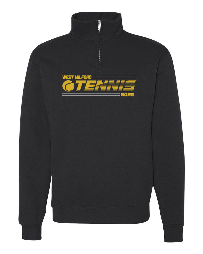 wm milford tennis black jerzees - nublend® cadet collar quarter-zip sweatshirt - 995mr w/ wm tennis 2022 logo on front.