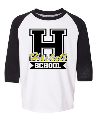 HASKELL School Black Short Sleeve Tee w/ HASKELL School "Old Style" Logo in Spangle on Front. STYLE #2