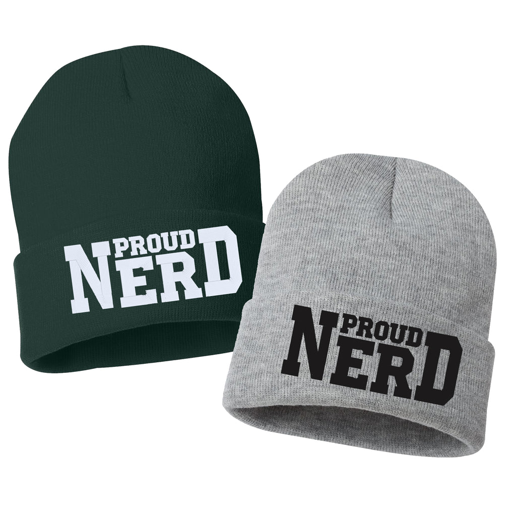proud nerd embroidered cuffed beanie hat
