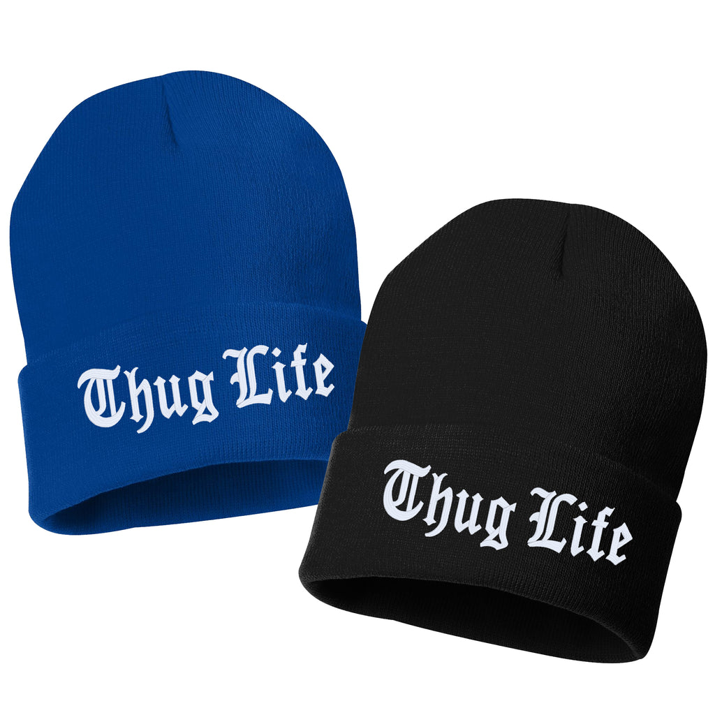 thug life embroidered cuffed beanie hat